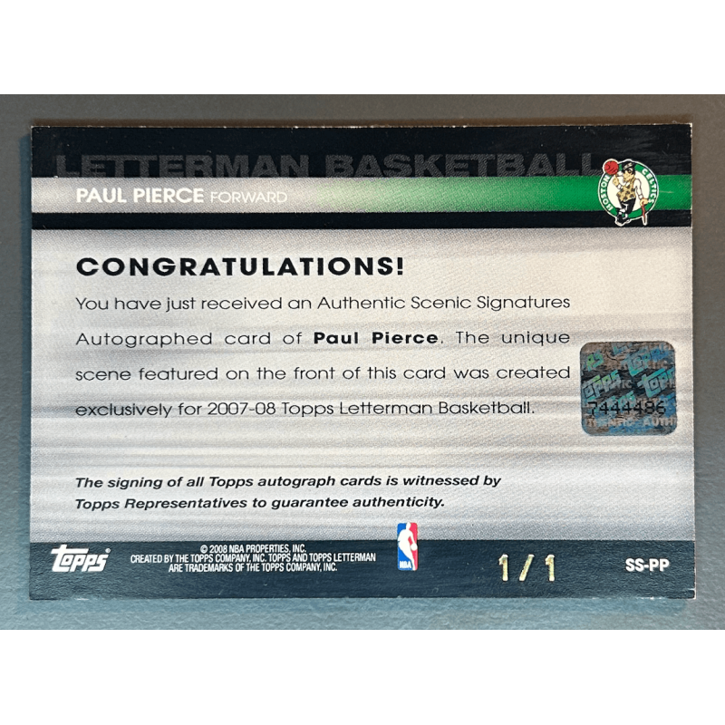 PAUL PIERCE 2008 TOPPS LETTERMAN AUTO SUPERFRACTOR 1/1