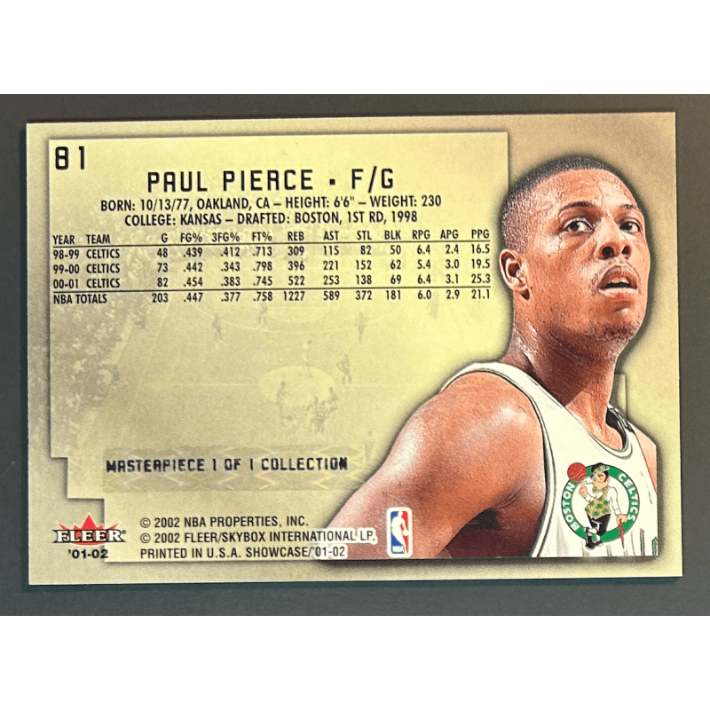 PAUL PIERCE 2001 FLEER SHOWCASE MASTERPIECE 1/1 COLLECTION