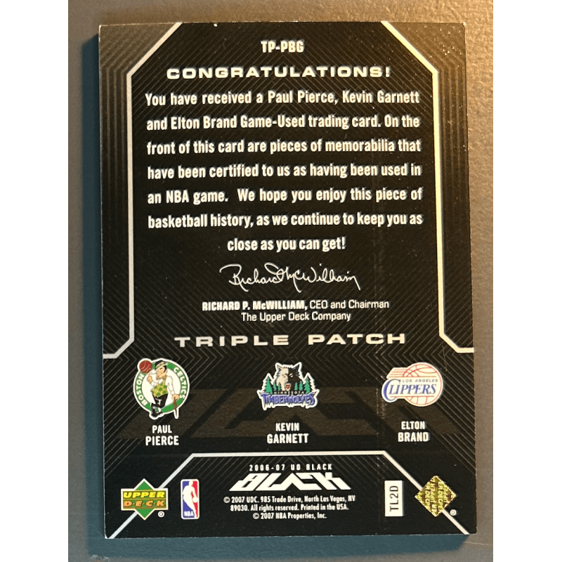 PIERCE / GARNETT / BRAND 2006 UD BLACK TRIPLE PATCH 09/15