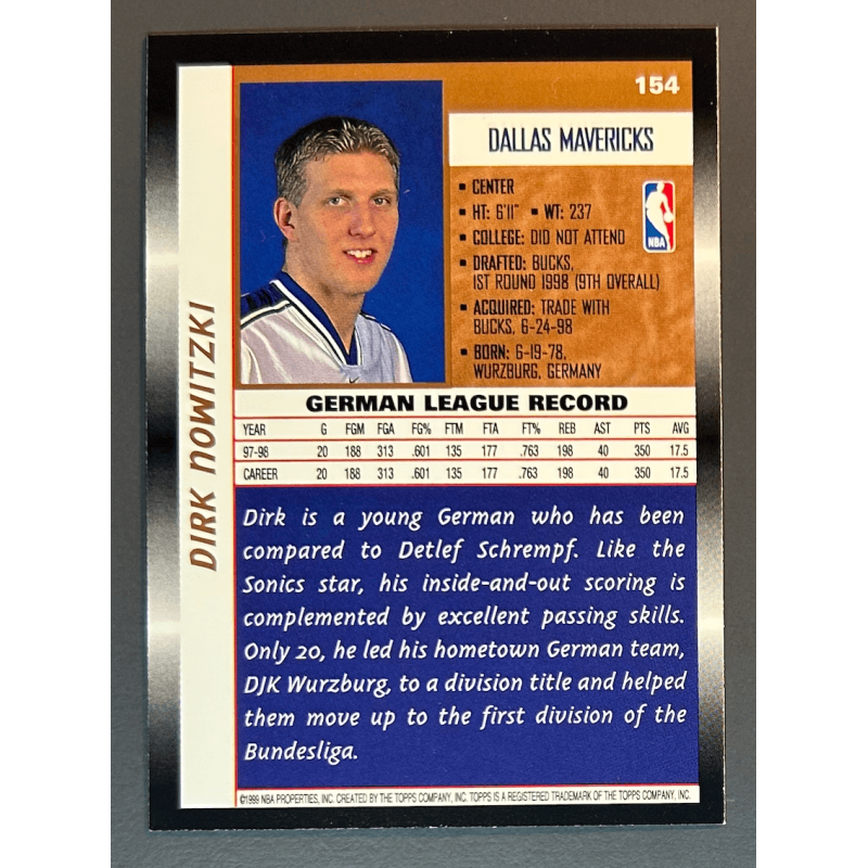 DIRK NOWITZKI 1998 TOPPS ROOKIE - 154