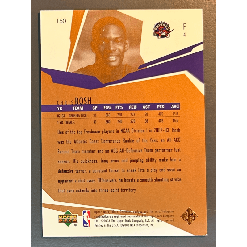 CHRIS BOSH 2003 UD BLACK DIAMOND TRIPLE DIAMOND 086/100