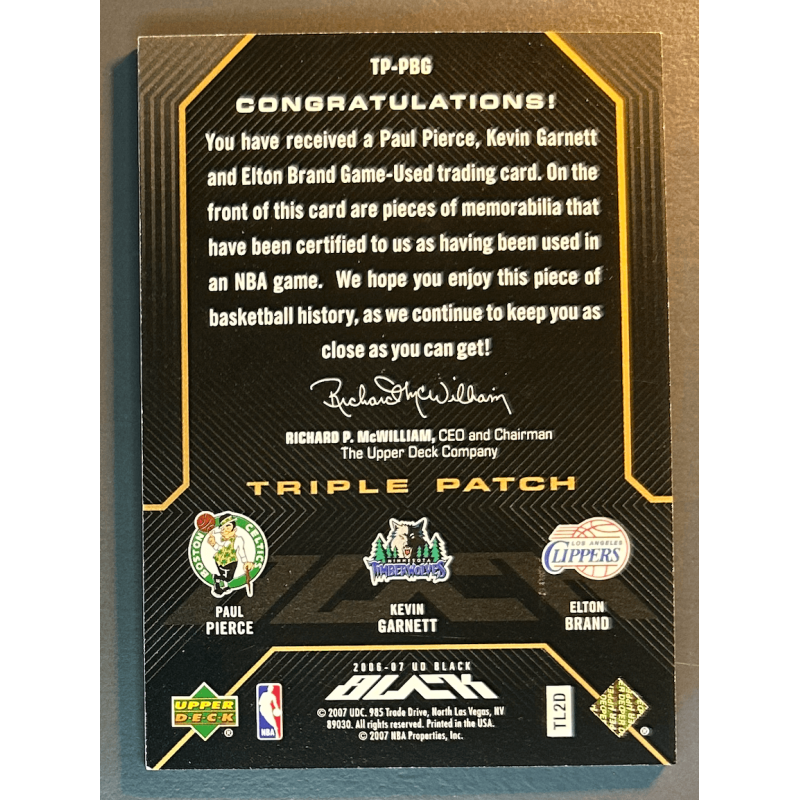 PIERCE / GARNETT / BRAND 2006 UD BLACK TRIPLE PATCH 2/5