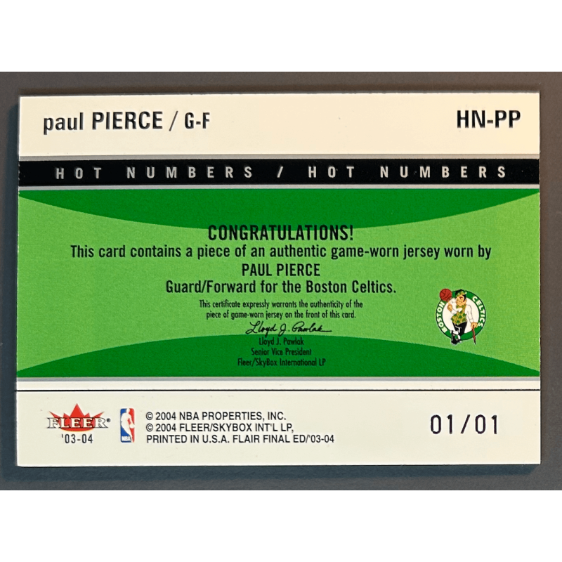 PAUL PIERCE 2003 FLAIR FINAL EDITION HOT NUMBERZ PATCH 01/01