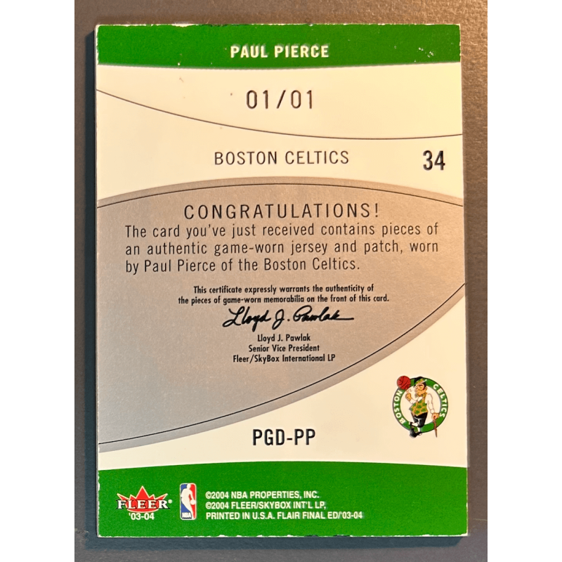 PAUL PIERCE 2003 FLAIR FINAL EDITION POWER GAME PATCH 1/1