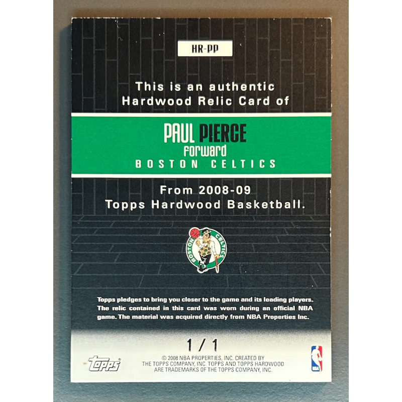 PAUL PIERCE 2008 TOPPS HARDWOOD EBONY JERSEY 1/1