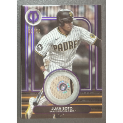 Juan Soto 2024 Topps Tribute stamp of approval relic purple 01/50