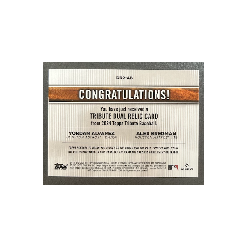 Yordan Alvarez / Alex Bregman 2024 Topps Tribute dual relic 63/75