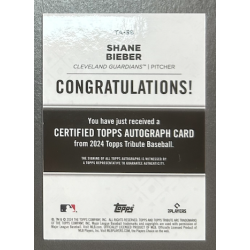 Shane Bieber 2024 Topps Tribute Autograph blue 042/150