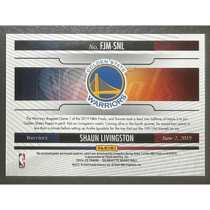 Shaun Livingston 2024-25 Panini Silhouette 2019 NBA Finals game 2 jersey