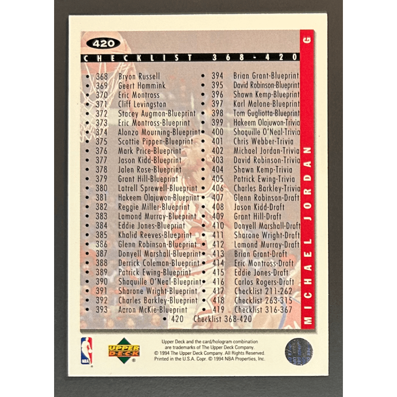 MICHAEL JORDAN 1994-95 Collector's Choice FRENCH checklist - 420