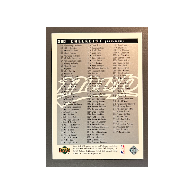 MICHAEL JORDAN 2003-04 Upper Deck MVP Silver Checklist - 200
