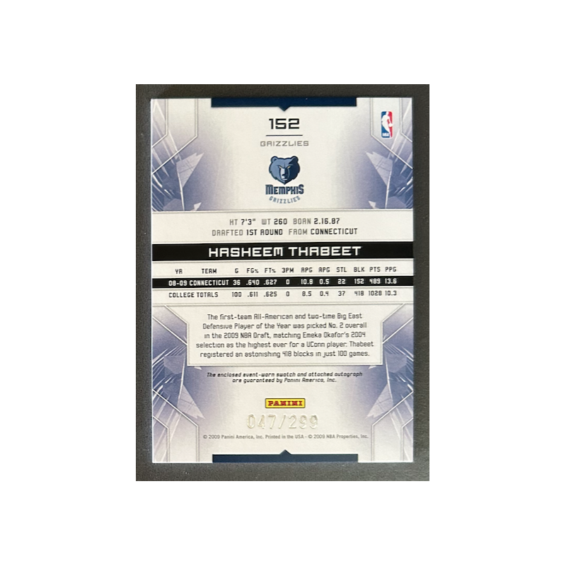 HASHEEM THABEET 2009-10 Panini Limited jersey Autograph 47/299