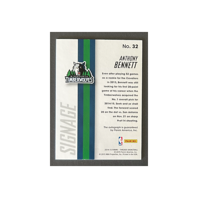 ANTHONY BENNETT 2014-15 Panini Threads Signage 25/49