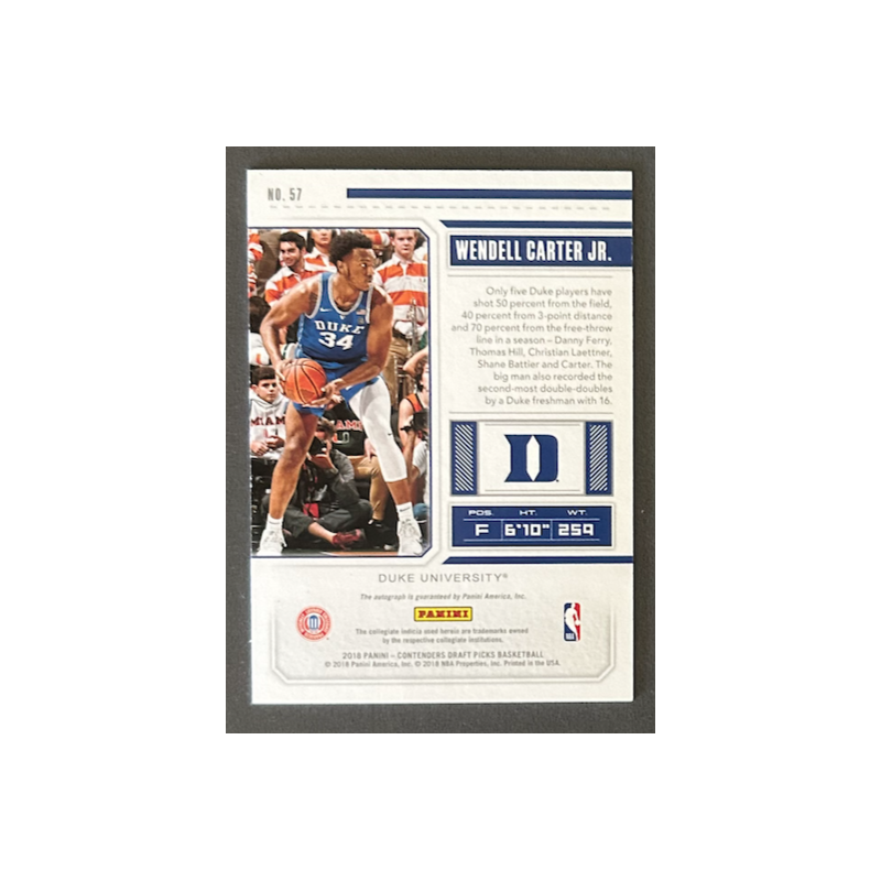WENDELL CARTER Jr 2018-19 Panini Contenders Draft Picks rookie auto