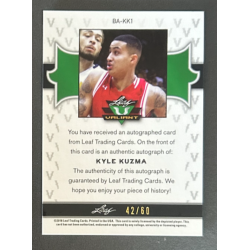 KYLE KUZMA 2018 Leaf Valiant Green autograph 42/60