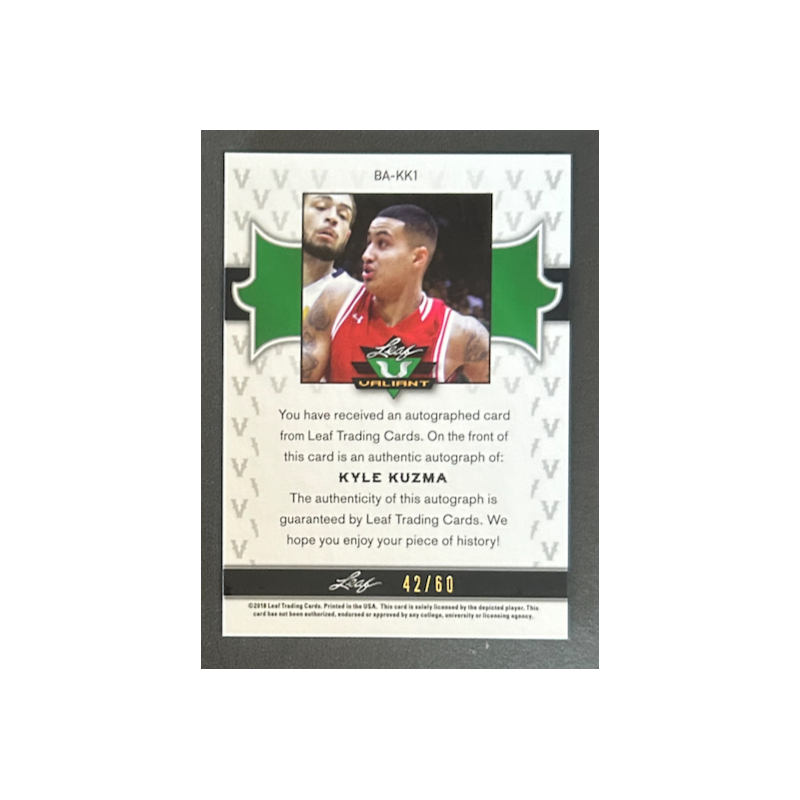 KYLE KUZMA 2018 Leaf Valiant Green autograph 42/60