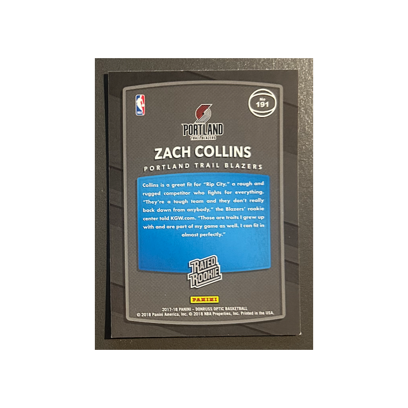 ZACH COLLINS 2017-18 Donruss Optic rated rookie - 191