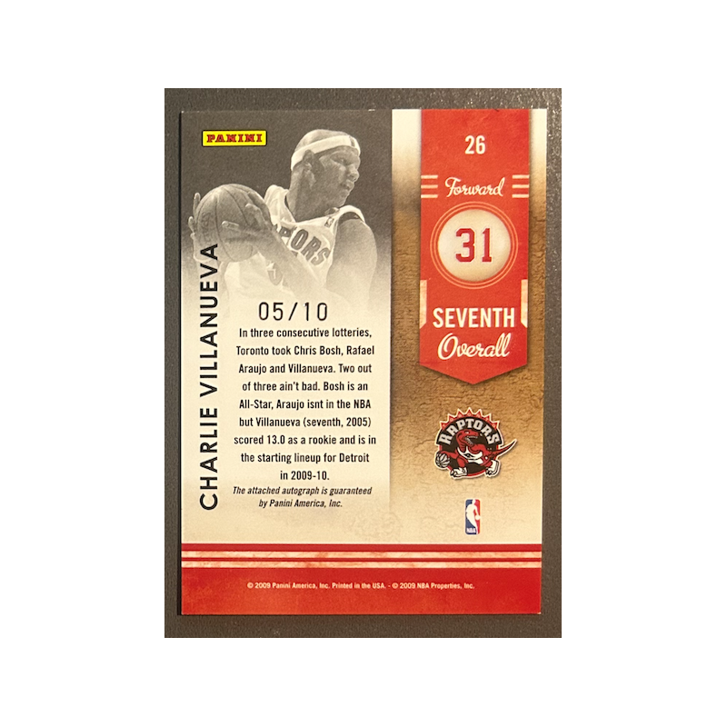 CHARLIE VILLANUEVA 2009-10 Playoff Contenders Lottery Autograph /10