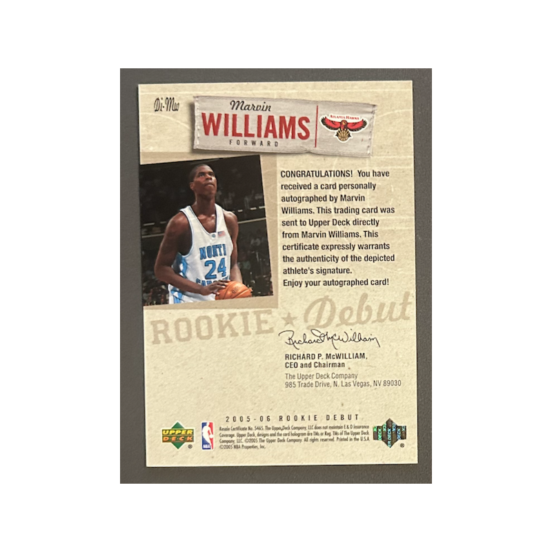 MARVIN WILLIAMS 2005-06 Upper Deck Rookie Debut Ink