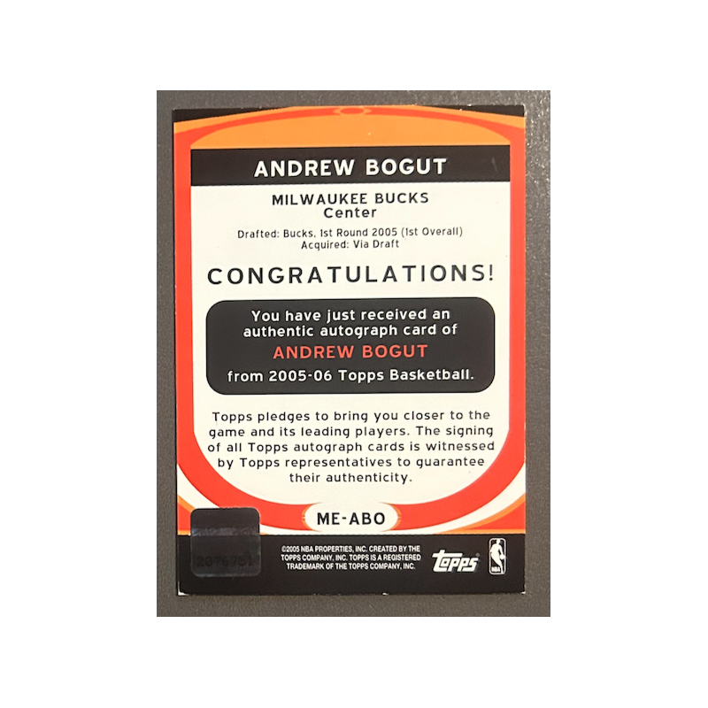 ANDREW BOGUT 2005-06 Topps Marks of Excellence Autograph