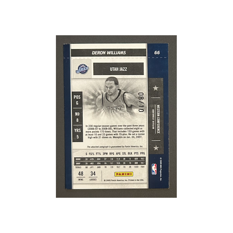 DERON WILLIAMS 2009-10 Playoff Contenders Playoff Tickets Autograph