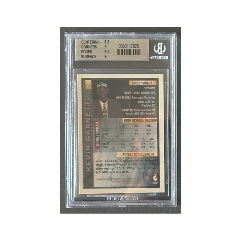 KEVIN GARNETT 1995-96 TOPPS FINEST Rookie BGS 9