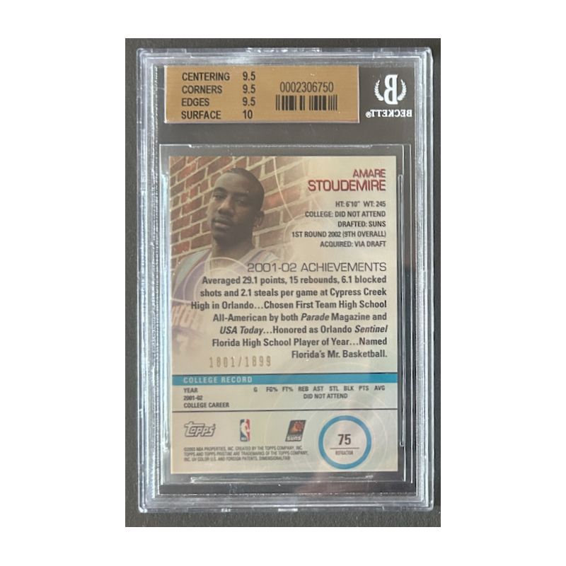 AMARE STOUDEMIRE 2002-03 TOPPS PRISTINE REFRACTOR rookie