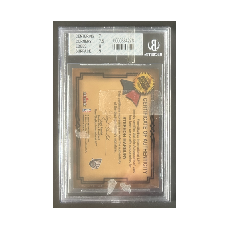 STEPHON MARBURY 2000-01 FLEER PREMIUM AUTOGRAPH BGS 7.5