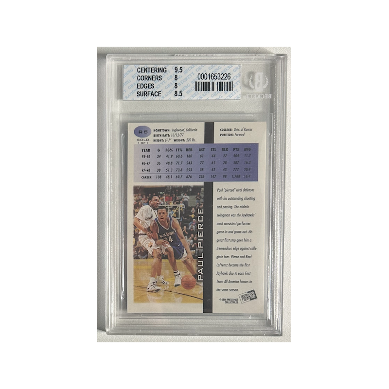 PAUL PIERCE 1998 PRESS PASS SOLOS 1/1 BGS 8
