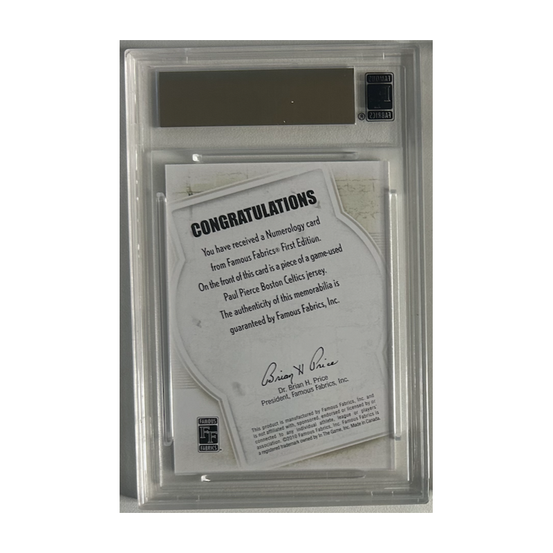PAUL PIERCE 2010 FAMOUS FABRICS NUMEROLOGY PATCH 1340/4000
