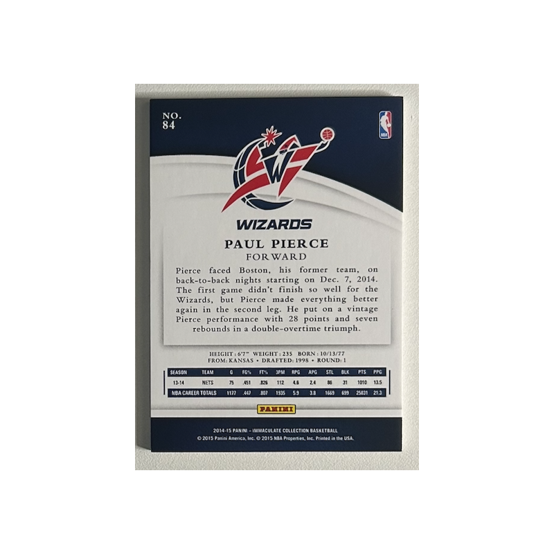 Paul Pierce 2014-15 Panini Immaculate Collection Red 05/25