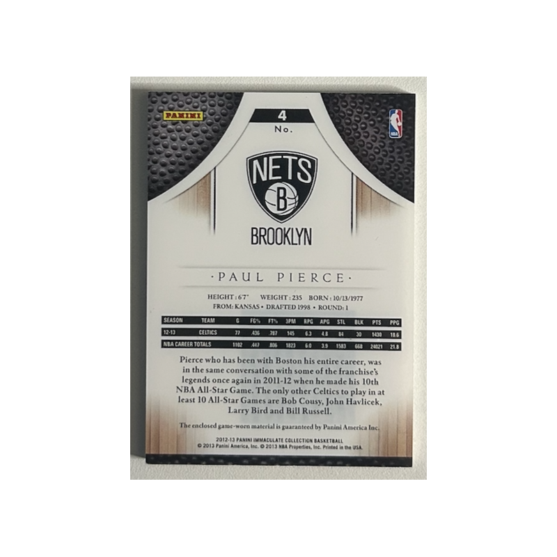 Paul Pierce 2012-13 Immaculate Collection Numbers Patches 27/34