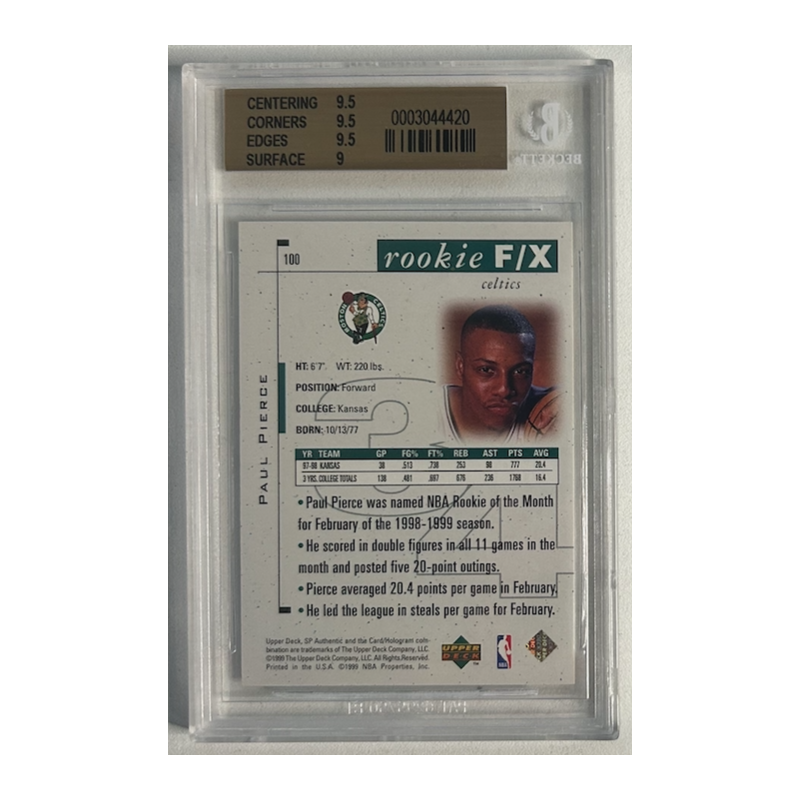 PAUL PIERCE 1998-99 SP AUTHENTIC Rookie 1152/3500 BGS 9.5