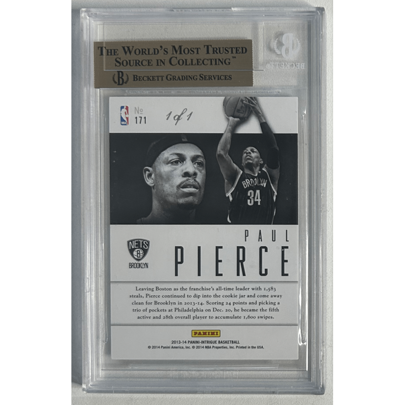 PAUL PIERCE 2013-14 PANINI INTRIGUE PLAYERS PLATINUM 1/1 BGS 9.5