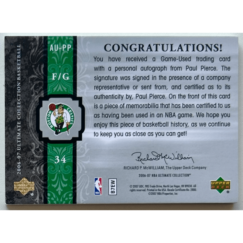 Paul Pierce 2006-07 Ultimate Collection Autographs Patch 15/15