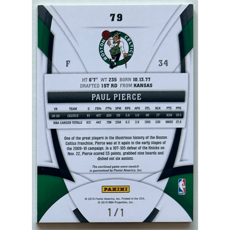 Paul Pierce 2009-10 Certified Mirror Black Material prime 1/1