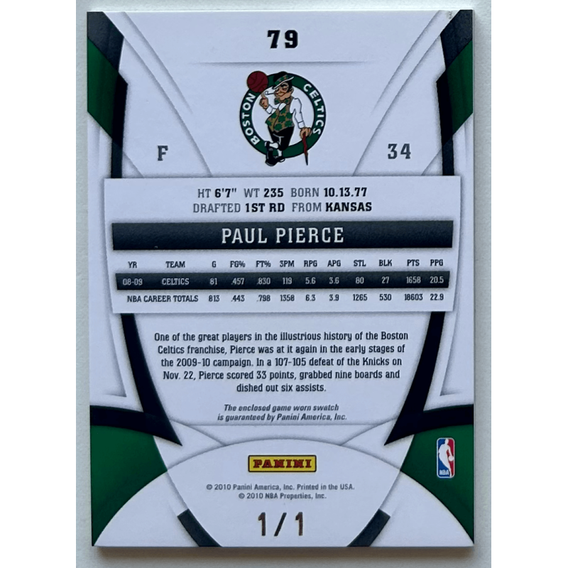 Paul Pierce 2009-10 Panini certified miror green 1/1 Convention National Baltimore