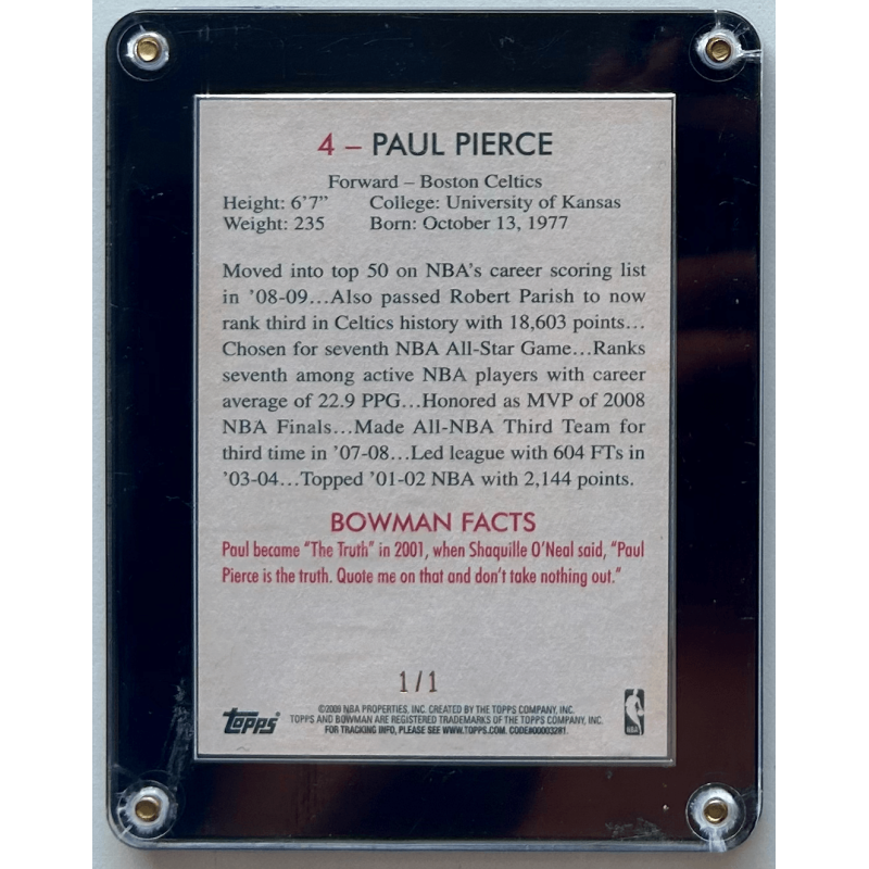 Paul Pierce 2009-10 Topps Bowman 48 red border 1/1