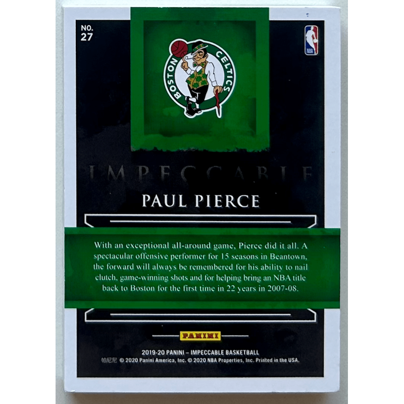 Paul Pierce 2019-20 Panini Impeccable Silver NBA Logo 1st Off The Line 06/15