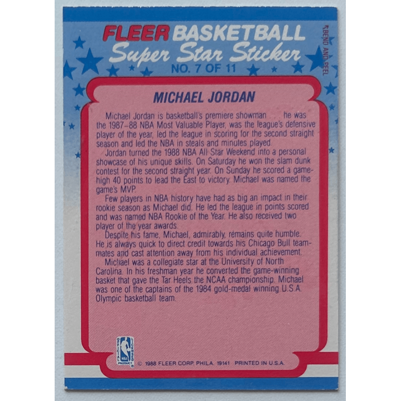 MICHAEL JORDAN 1988-89 Fleer stickers 7 OF 11