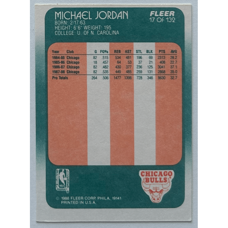 MICHAEL JORDAN 1988-89 Fleer 17 OF 132