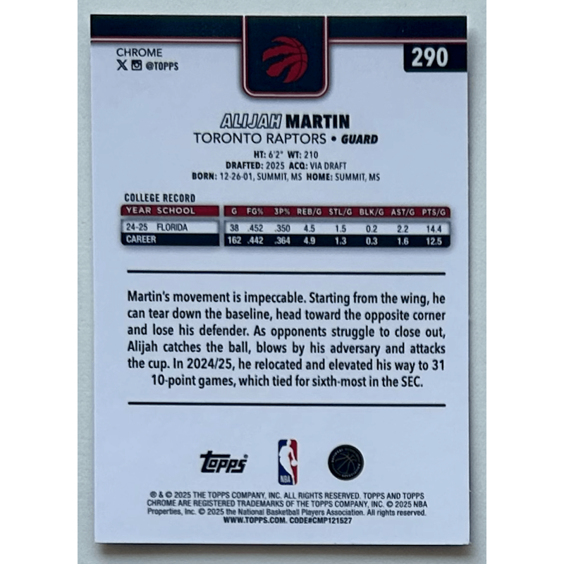 Alijah Martin 2025 topps chrome rookie