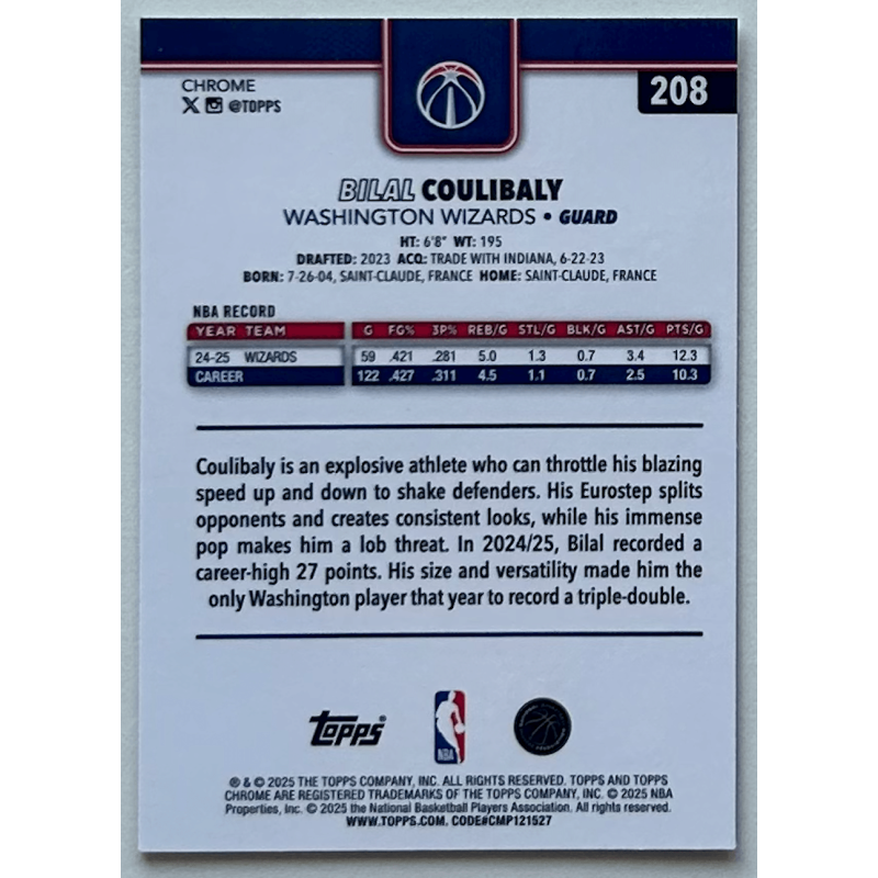 Bilal Coulibaly 2025 topps chrome refractor