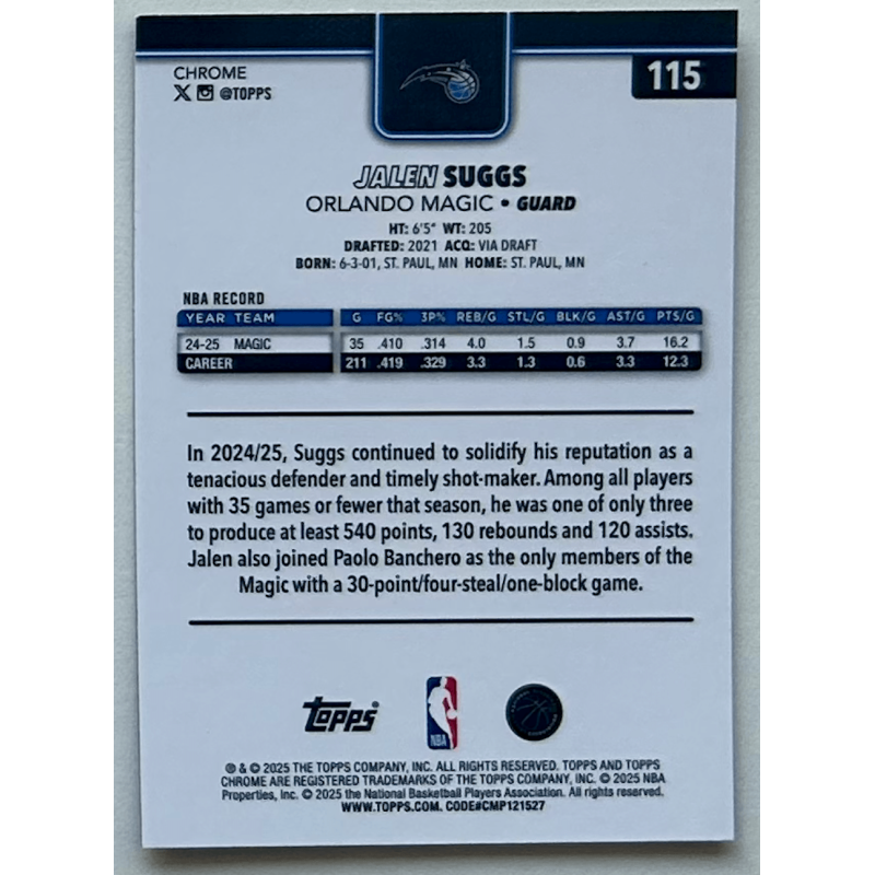 Jalen Suggs 2025 topps chrome