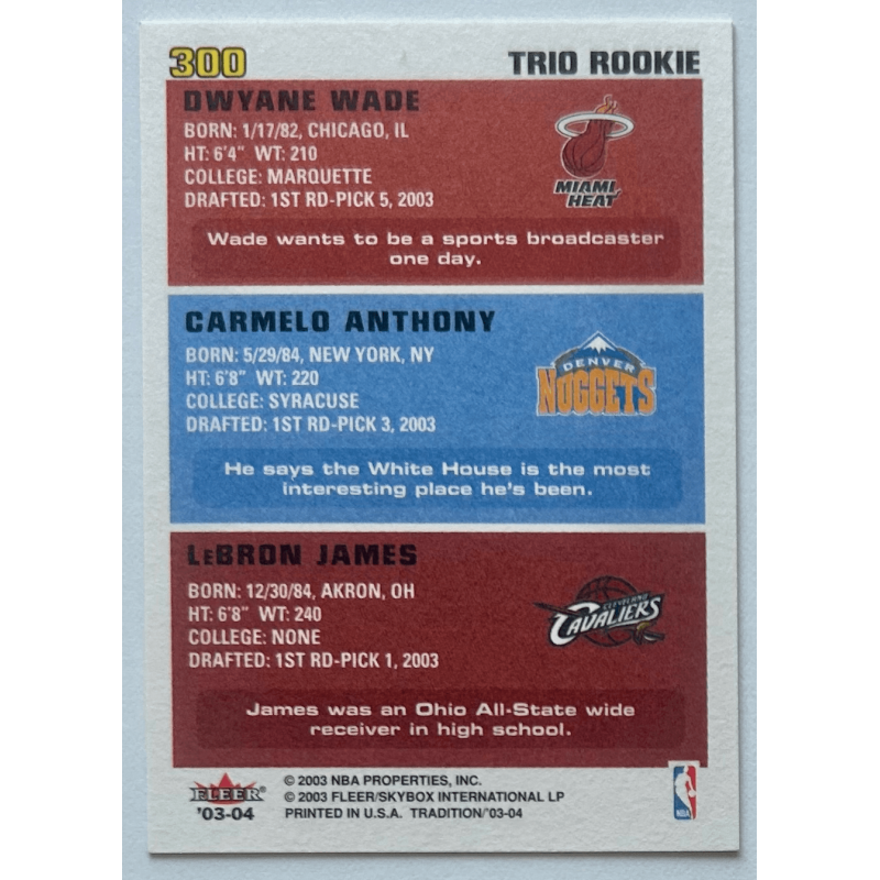 JAMES / WADE / ANTHONY 2003-04 Fleer Tradition Trio rookie - 300