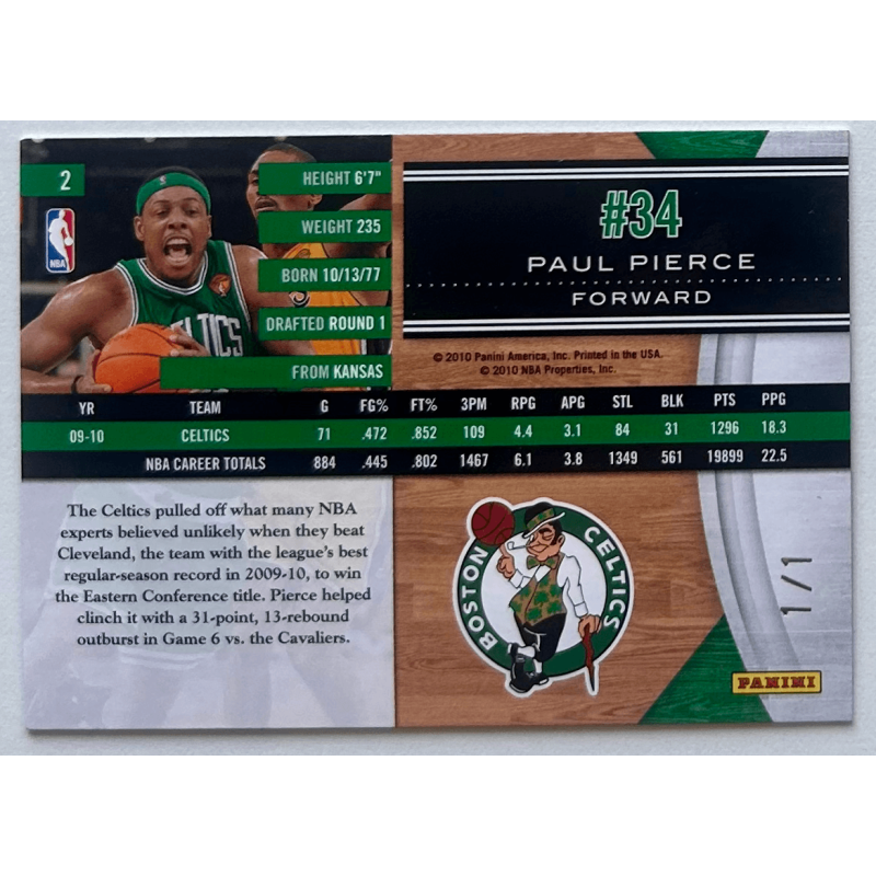 PAUL PIERCE 2010-11 Panini Limited platinum spotlight 1/1