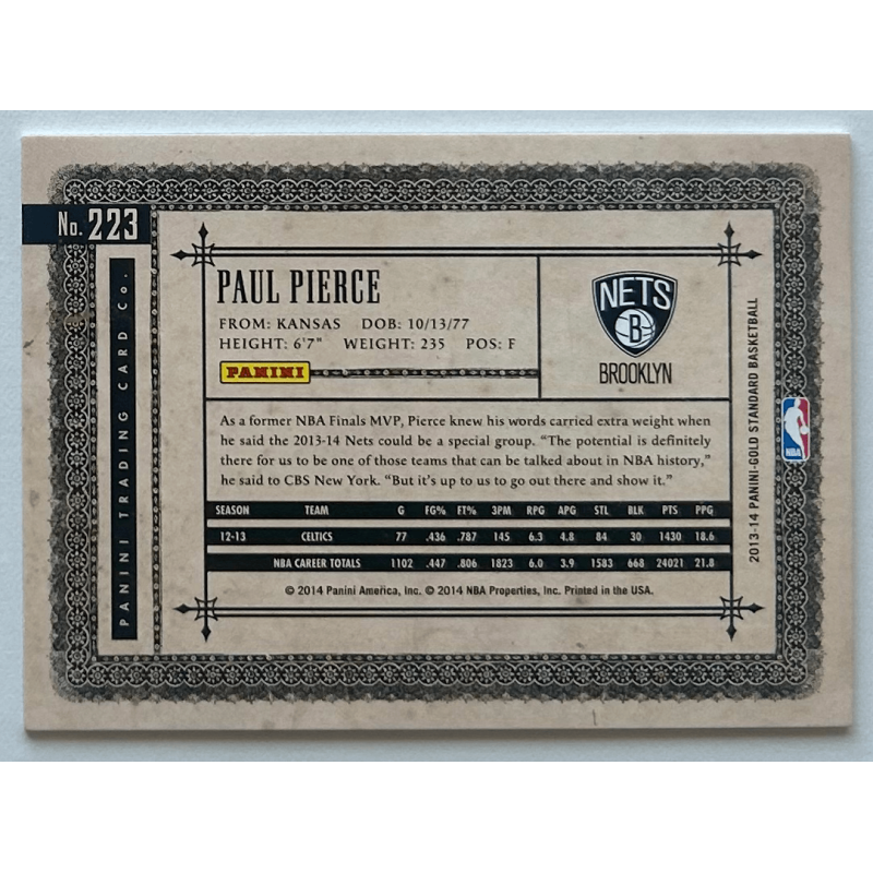 PAUL PIERCE 2013-14 Panini Gold Standard Black 1/1