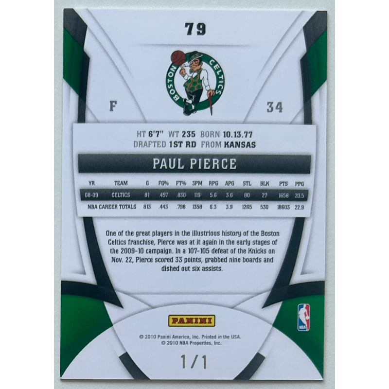 PAUL PIERCE 2009-10 Panini Certified Mirror black 1/1