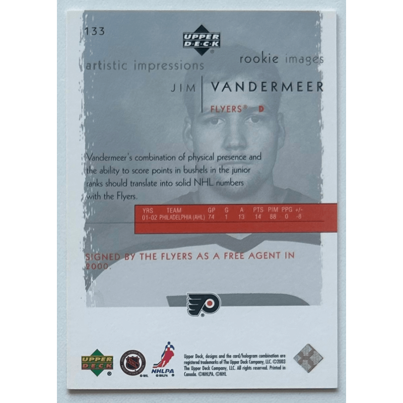 JIM VANDERMEER 2002-03 UD Artistic Impressions rookie