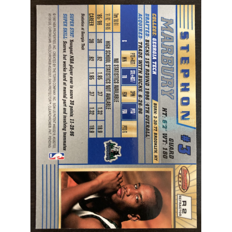 STEPHON MARBURY 1996 BOWMAN BEST REFRACTOR R2
